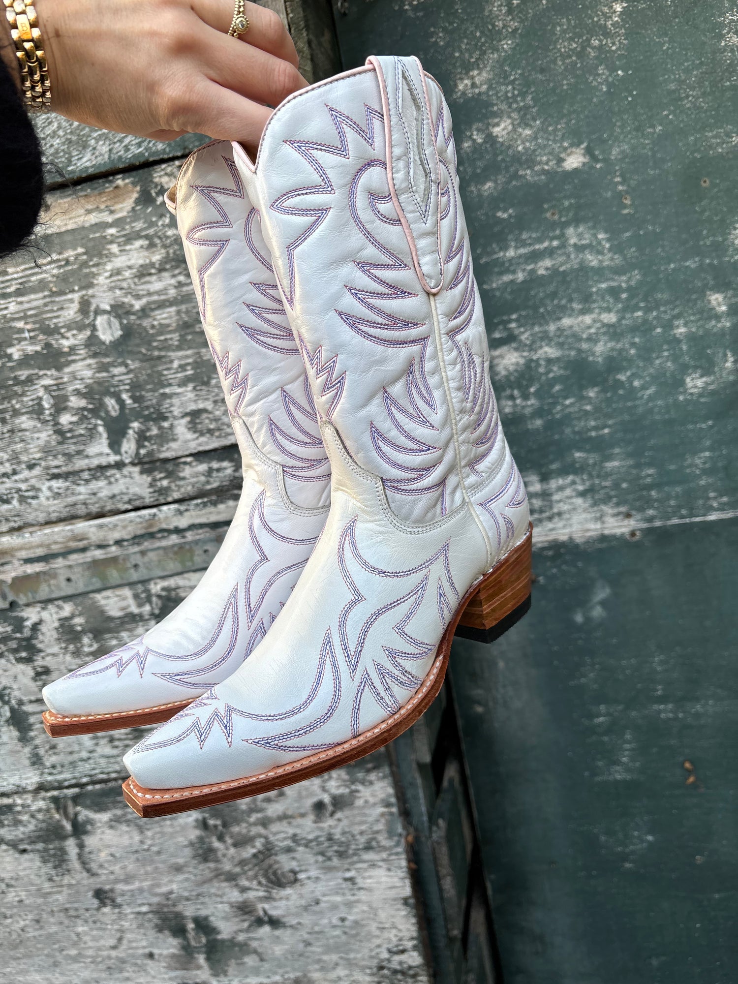 【極美品】SENDRAレザーウエスタンブーツ グレー×ホワイト 38 24cm Sendra westernboots | Size 37 – BOOTSWELOVE